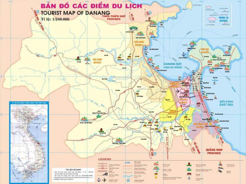 Bản đồ khu du lịch Đà Nẵng, các tuyến đường du lịch ở Đà Nẵng